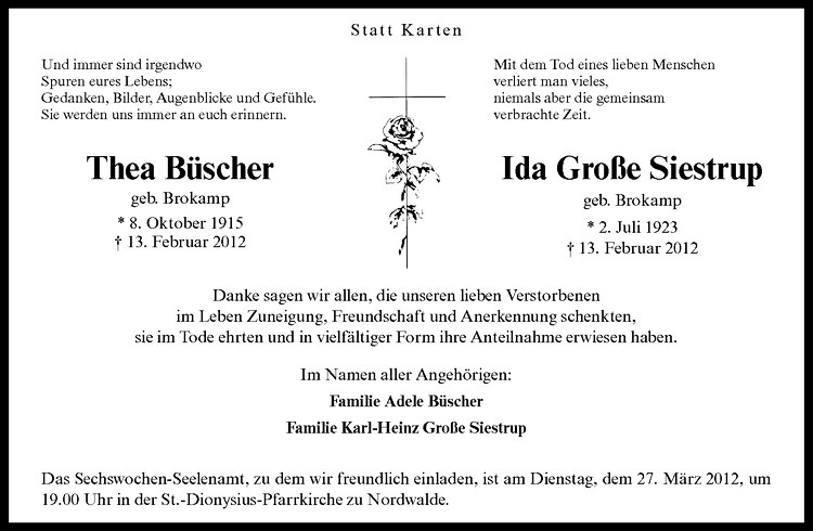  Traueranzeige für Ida Große Siestrup vom 24.03.2012 aus Westfälische Nachrichten
