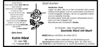 Anzeige von Katrin Hörst von Westfälische Nachrichten