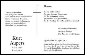 Anzeige von Kurt Aupers von Westfälische Nachrichten