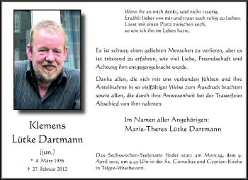Anzeige von Klemens Lütke Dartmann von Westfälische Nachrichten