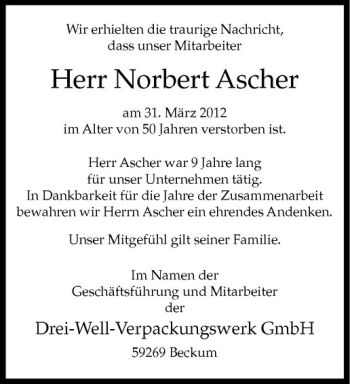 Anzeige von Norbert Ascher von Westfälische Nachrichten
