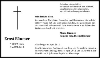 Anzeige von Ernst Bäumer von Westfälische Nachrichten