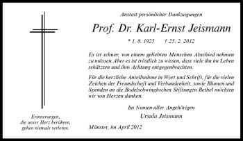 Anzeige von Karl-Ernst Jeismann von Westfälische Nachrichten