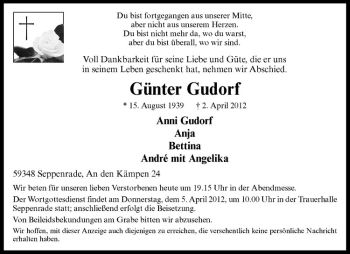 Anzeige von Günter Gudorf von Westfälische Nachrichten