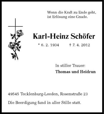 Anzeige von Karl-Heinz Schöfer von Westfälische Nachrichten