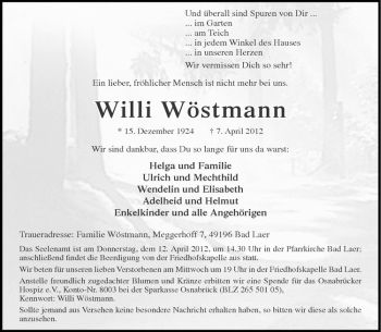 Anzeige von Willi Wöstmann von Westfälische Nachrichten