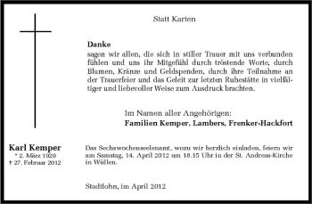 Anzeige von Karl Kemper von Westfälische Nachrichten