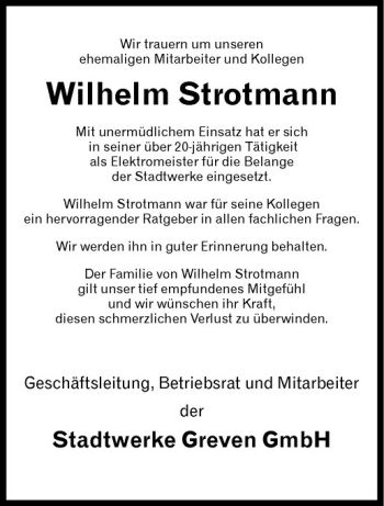 Anzeige von Wilhelm Strotmann von Westfälische Nachrichten