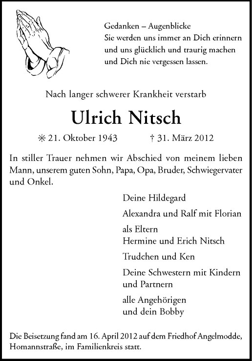  Traueranzeige für Ulrich Nitsch vom 21.04.2012 aus Westfälische Nachrichten