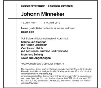 Anzeige von Johann Minneker von Westfälische Nachrichten