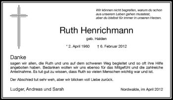 Anzeige von Ruth Henrichmann von Westfälische Nachrichten
