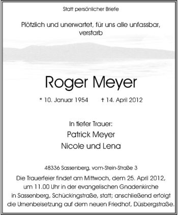 Anzeige von Roger Meyer von Westfälische Nachrichten