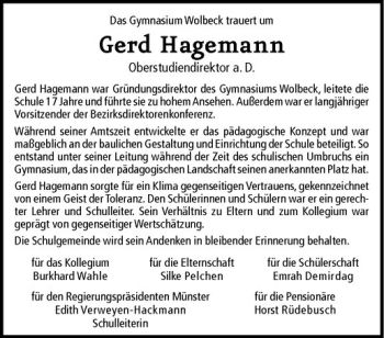 Anzeige von Gerd Hagemann von Westfälische Nachrichten