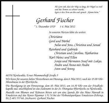 Anzeige von Gerhard Fischer von Westfälische Nachrichten
