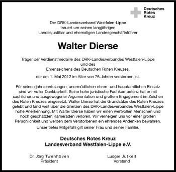 Anzeige von Walter Dierse von Westfälische Nachrichten