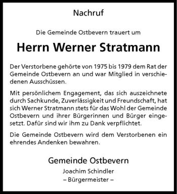 Anzeige von Werner Stratmann von Westfälische Nachrichten