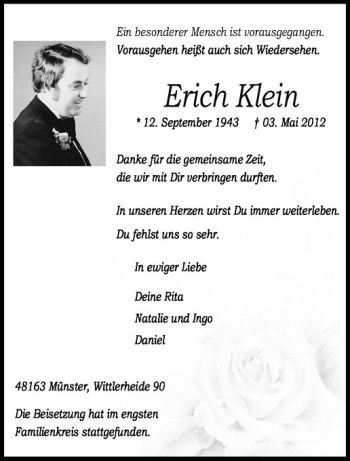 Anzeige von Erich Klein von Westfälische Nachrichten