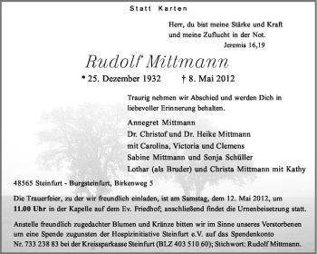 Anzeige von Rudolf Mittmann von Westfälische Nachrichten