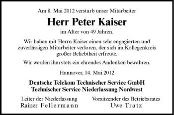 Anzeige von Peter Kaiser von Westfälische Nachrichten