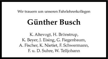 Anzeige von Günther Busch von Westfälische Nachrichten