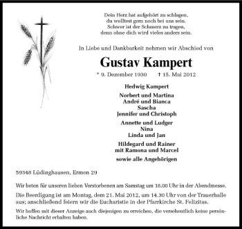 Anzeige von Gustav Kampert von Westfälische Nachrichten