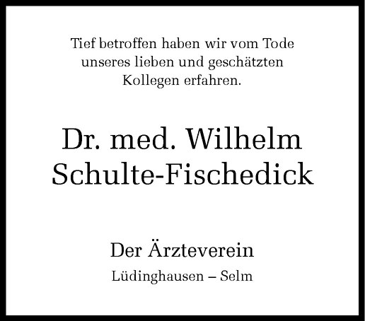  Traueranzeige für Wilhelm Schulte-Fischedick vom 17.05.2012 aus Westfälische Nachrichten
