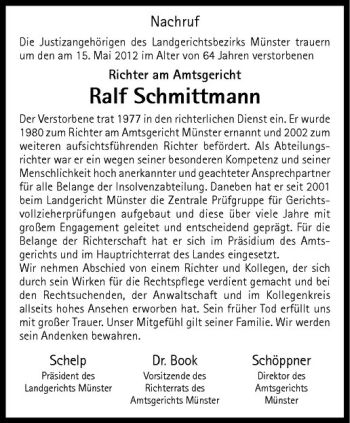 Anzeige von Ralf-Achim Schmittmann von Westfälische Nachrichten