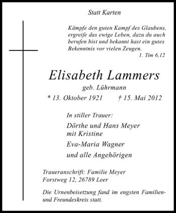Anzeige von Elisabeth Lammers von Westfälische Nachrichten