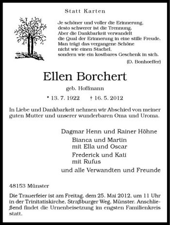 Anzeige von Ellen Borchert von Westfälische Nachrichten
