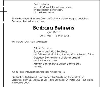 Anzeige von Barbara Behrens von Westfälische Nachrichten
