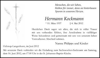 Anzeige von Hermann Kockmann von Westfälische Nachrichten