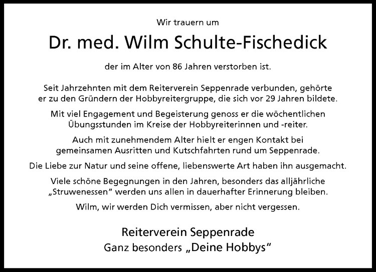  Traueranzeige für Wilhelm Schulte-Fischedick vom 23.05.2012 aus Westfälische Nachrichten