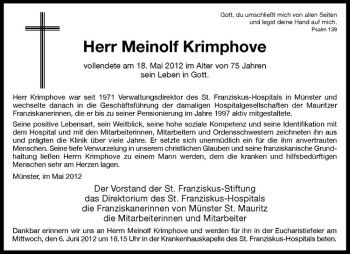 Anzeige von Meinolf Krimphove von Westfälische Nachrichten
