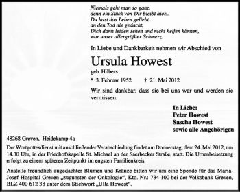 Anzeige von Ursula Howest von Westfälische Nachrichten