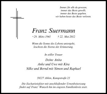Anzeige von Franz Suermann von Westfälische Nachrichten