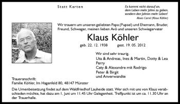 Anzeige von Klaus Köhler von Westfälische Nachrichten