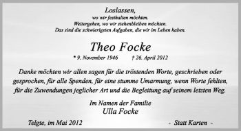Anzeige von Theo Focke von Westfälische Nachrichten