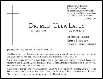 Anzeige von Ulla Latus von Westfälische Nachrichten