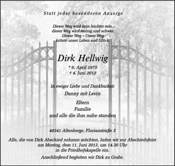 Anzeige von Dirk Hellwig von Westfälische Nachrichten