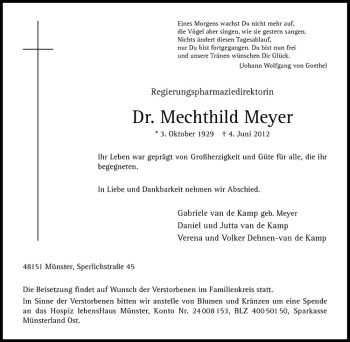Anzeige von Mechthild Meyer von Westfälische Nachrichten