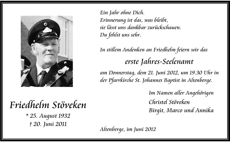  Traueranzeige für Friedhelm Stöveken vom 16.06.2012 aus Westfälische Nachrichten