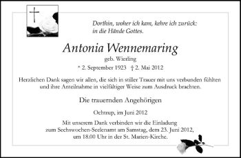 Anzeige von Antonia Wennemaring von Westfälische Nachrichten