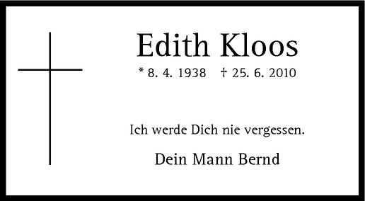  Traueranzeige für Edith Kloos vom 25.06.2012 aus Westfälische Nachrichten