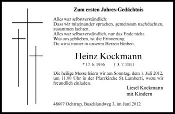 Anzeige von Heinz Kockmann von Westfälische Nachrichten