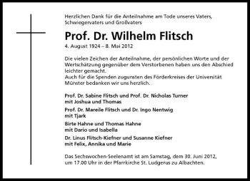 Anzeige von Wilhelm Flitsch von Westfälische Nachrichten