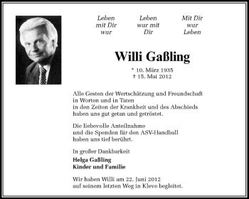 Anzeige von Willi Gaßling von Westfälische Nachrichten
