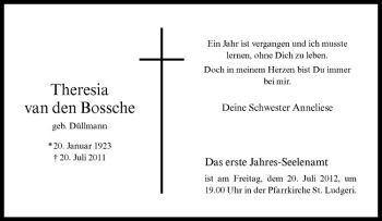 Anzeige von Theresia van den Bossche von Westfälische Nachrichten