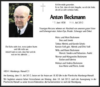 Anzeige von Anton Beckmann von Westfälische Nachrichten