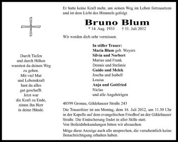 Anzeige von Bruno Blum von Westfälische Nachrichten
