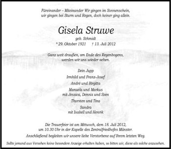 Anzeige von Gisela Struwe von Westfälische Nachrichten